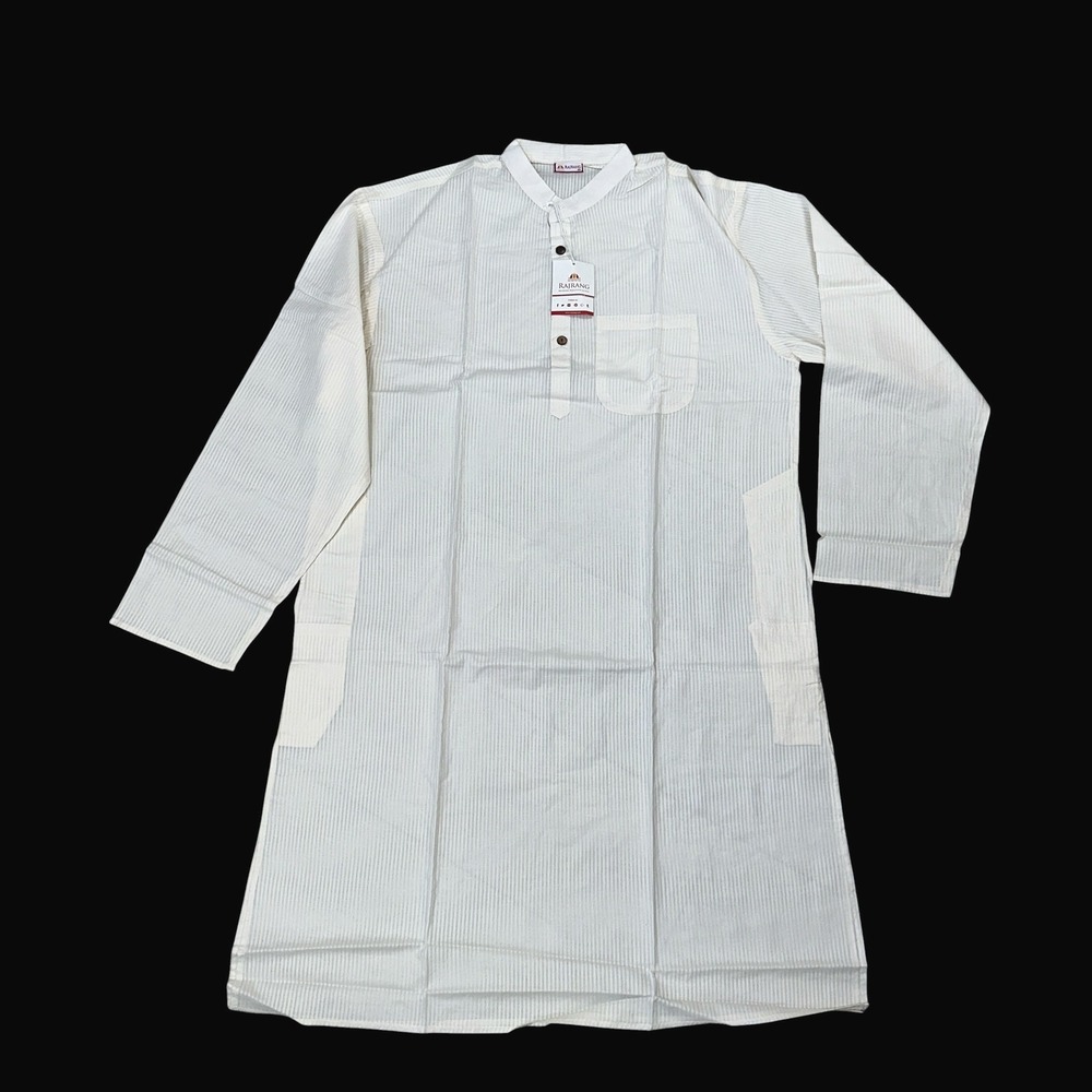 Rajrang Mens Kurta Tunic Off White Striped Cotton Henley XXL MEK01054-XXL
